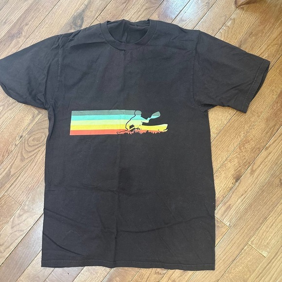 Men's Brown Striped Cotton Kayaker Graphic Tee Shirt Small - Picture 1 of 3